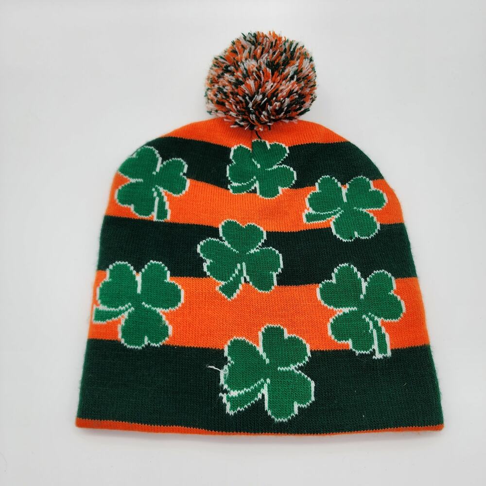 St. Patricks Day Light Up Beanie Hat Shamrock Knit Green One Size Irish Boston